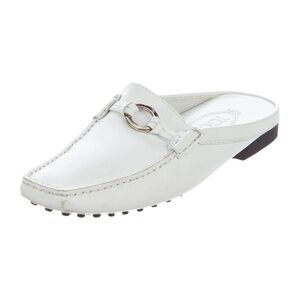 Tod's Leather Mules Square Toes rubber heels & Iconic pebble soles White Sz 39
